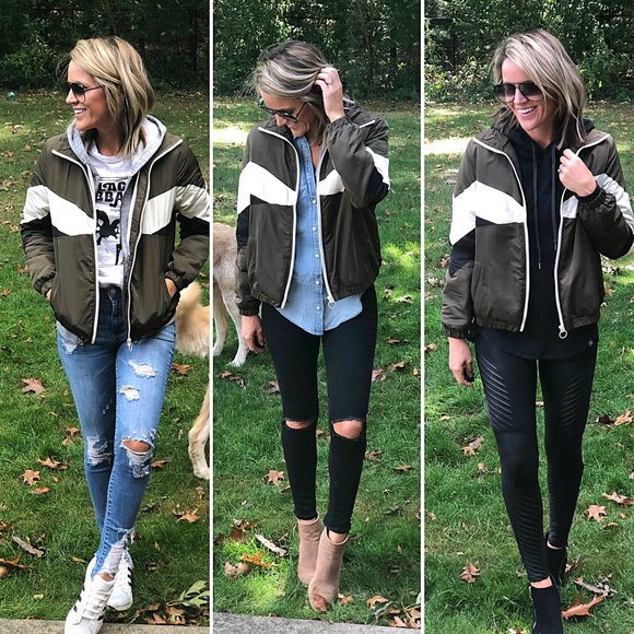 Olive Color-blocked Puffer Jacket - Picture 2 of 4